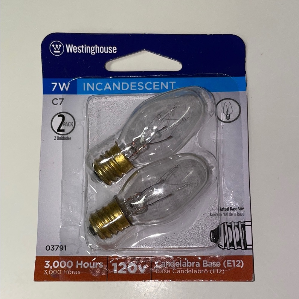 Clear 7 watt Incandescent Bulbs - 2 Pack